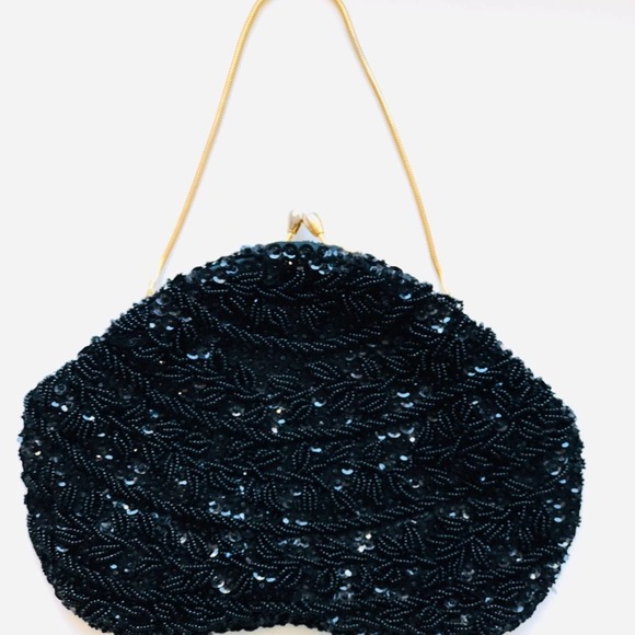 Vintage Women's Hand Beaded Black Evening Clutch - Picture 7 of 12